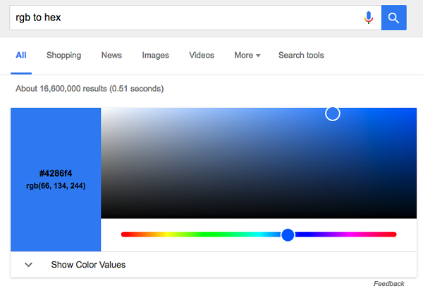 设计师们福利：谷歌搜索现已支持RGB/16进制色转换